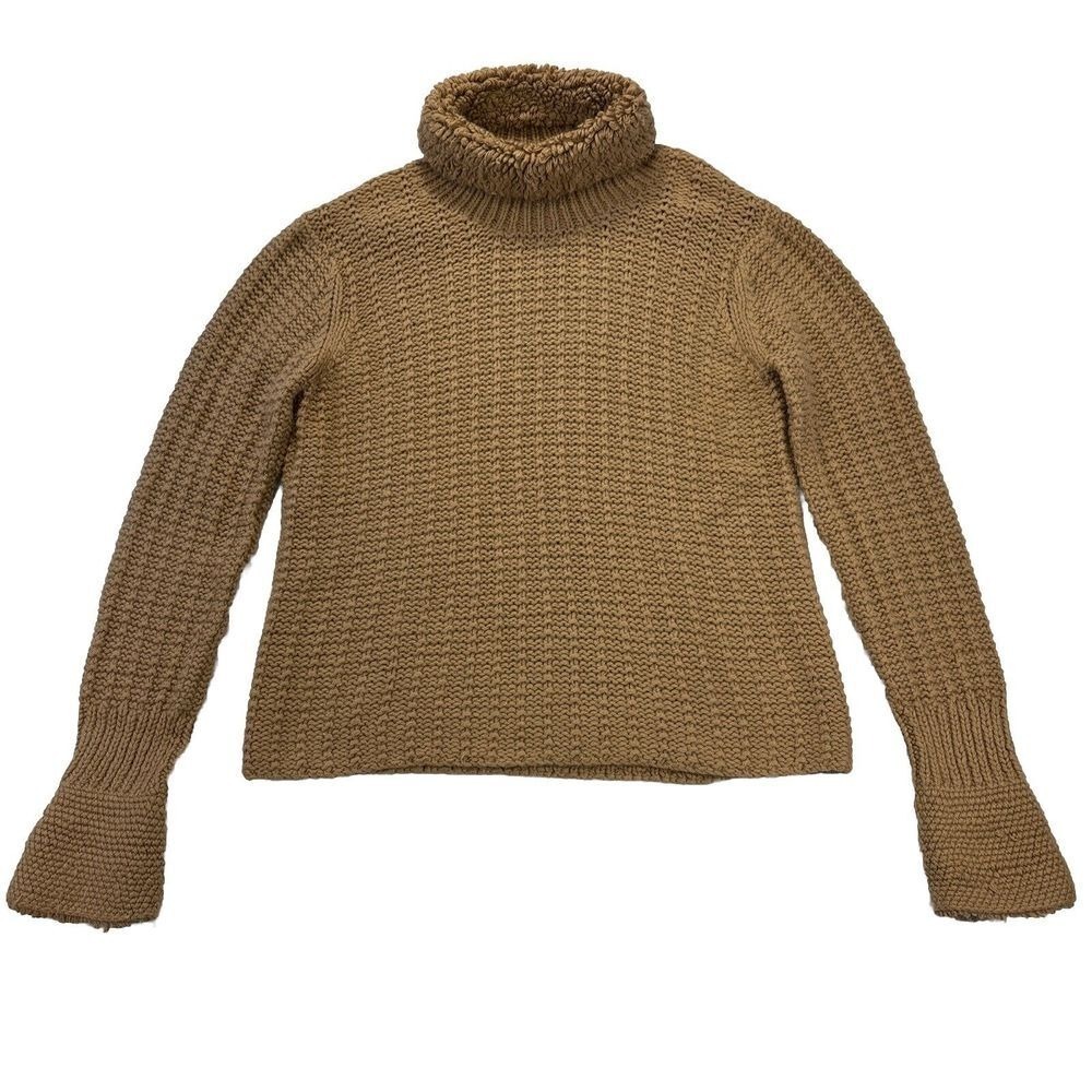 VTG Orvis Sweater Womens L Angora Blend Turtle Neck Chunky Knit Crochet Beige